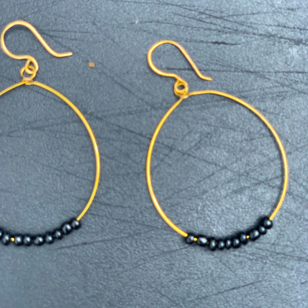 New hand crafted Boho boutique beaded gold hoop earrings